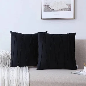 pleated square polyester velvet pillow cover (set of 2)