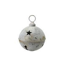 metal bell ornament with star cut-outs in distressed finish