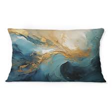  gold teal ocean spiral v - abstract spirals printed throw pillow