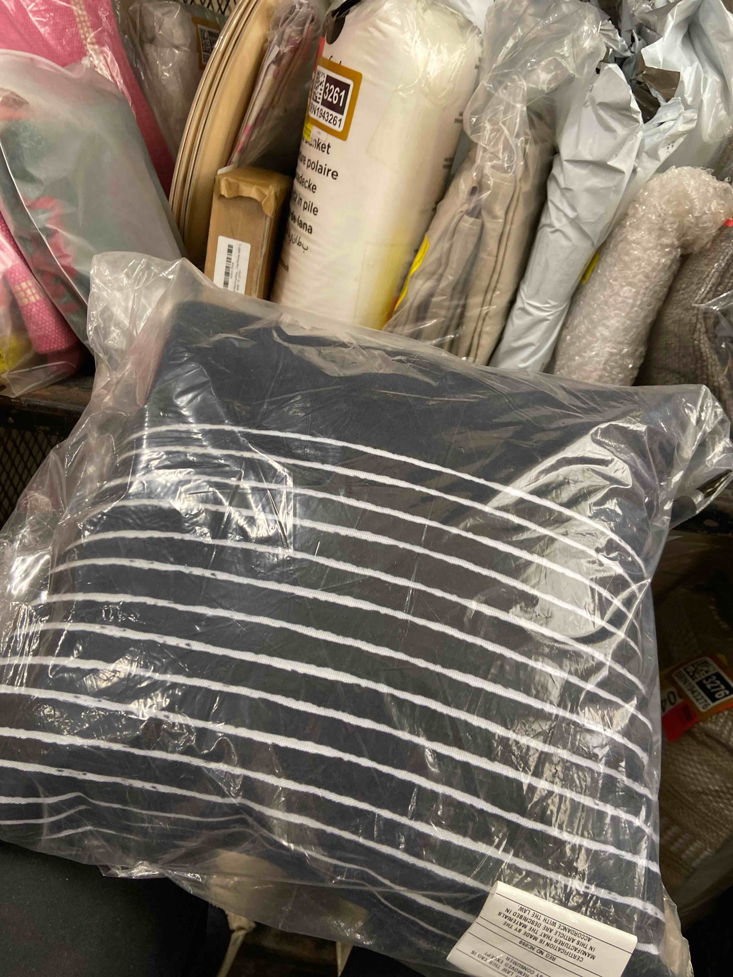Condition photo showing New/Like New for white and black striped cute girly aesthetic preppy stripe throw pillow