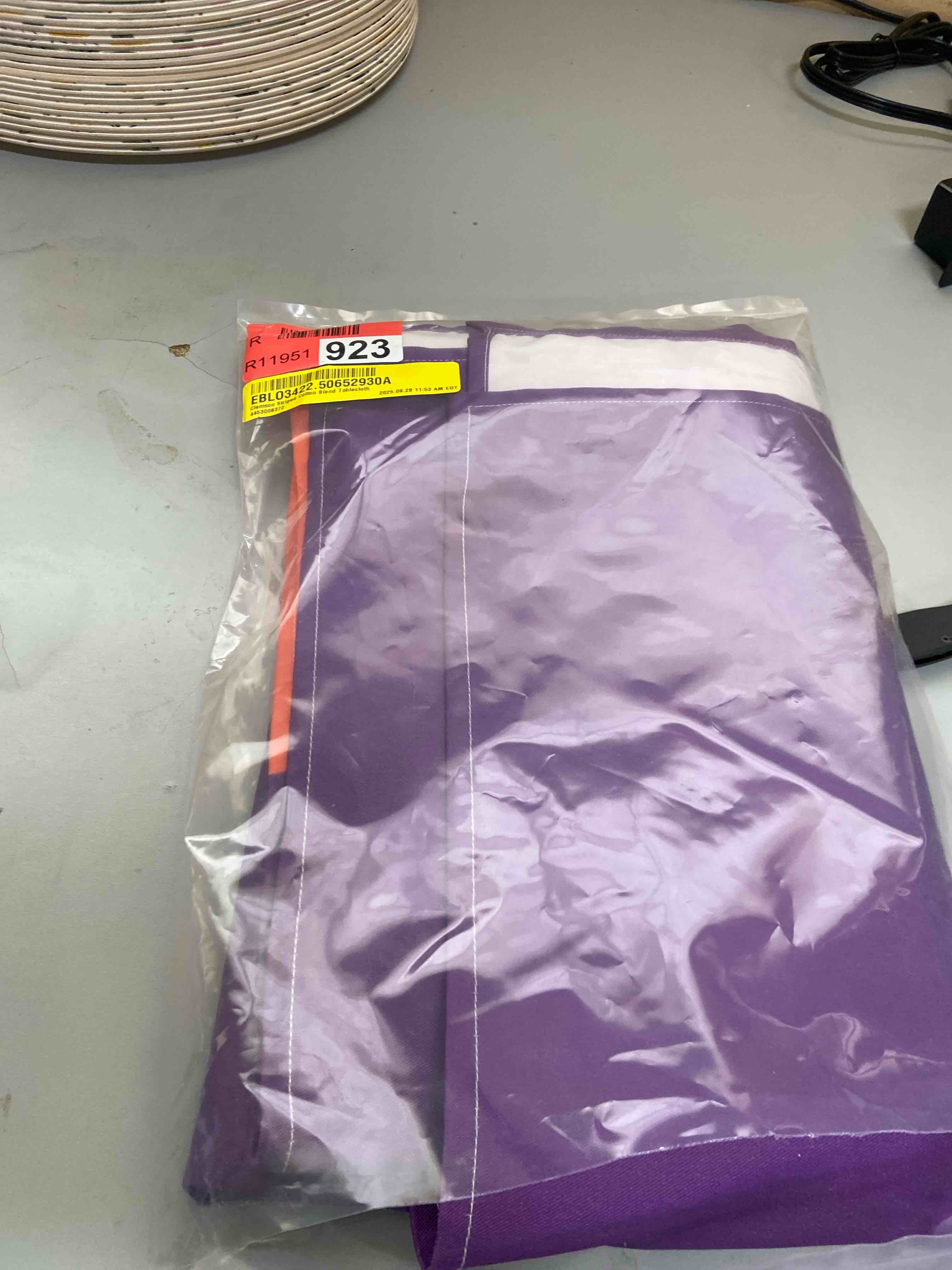 Condition photo showing New/Like New for clemson striped cotton blend tablecloth 