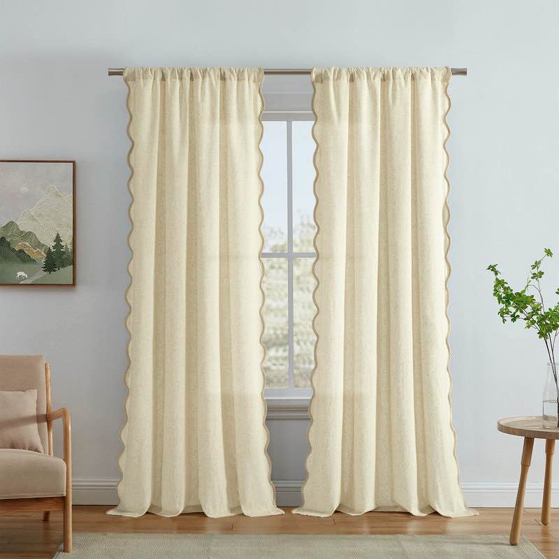 Fasti Tailored Scalloped Edge Semi Sheer Linen Rod Pocket Curtains,
