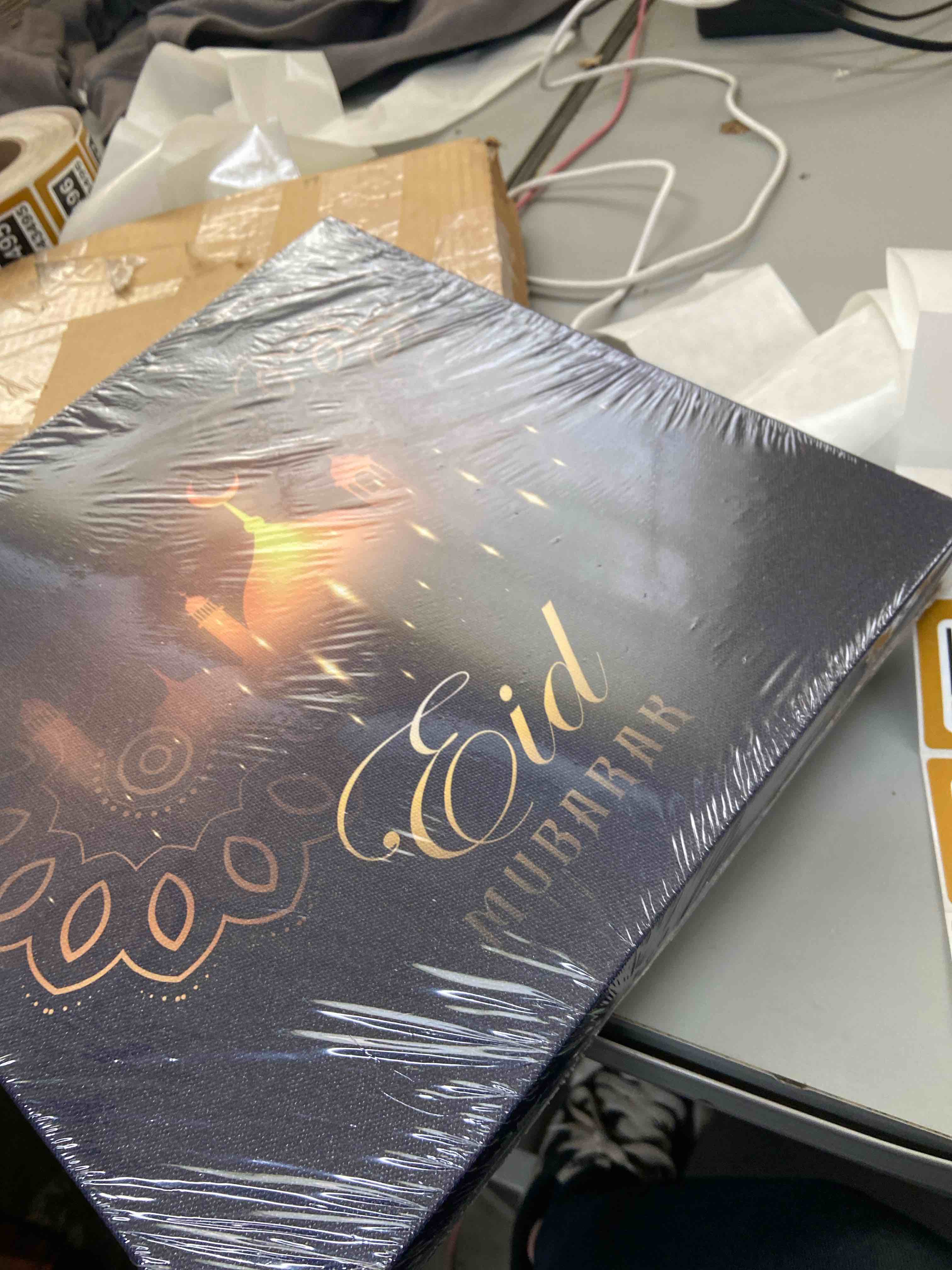 Condition photo showing New/Like New for "eid mubarak greeting card design with glowing mosque and manda