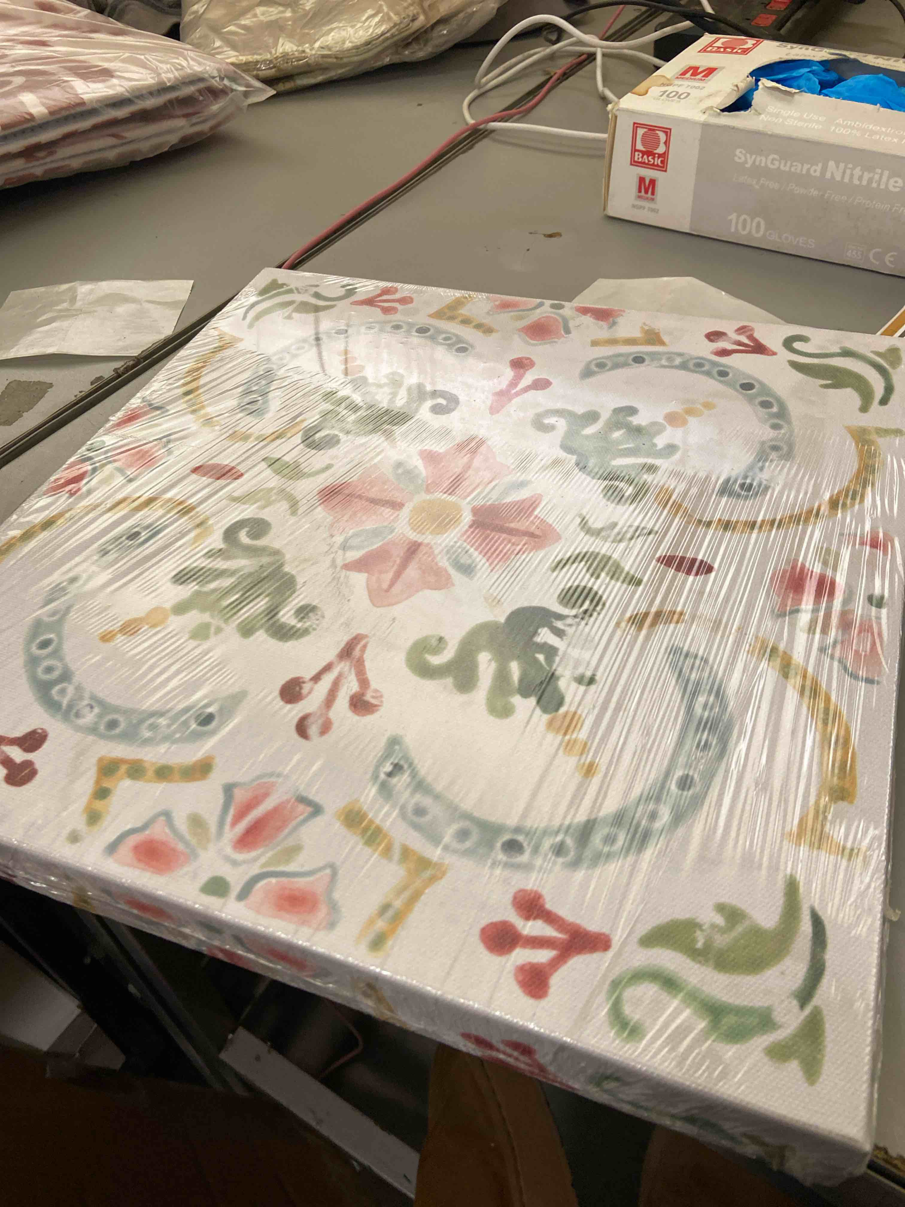 Condition photo showing New/Like New for trademark fine art 'boho tile iv' canvas art by june erica vess