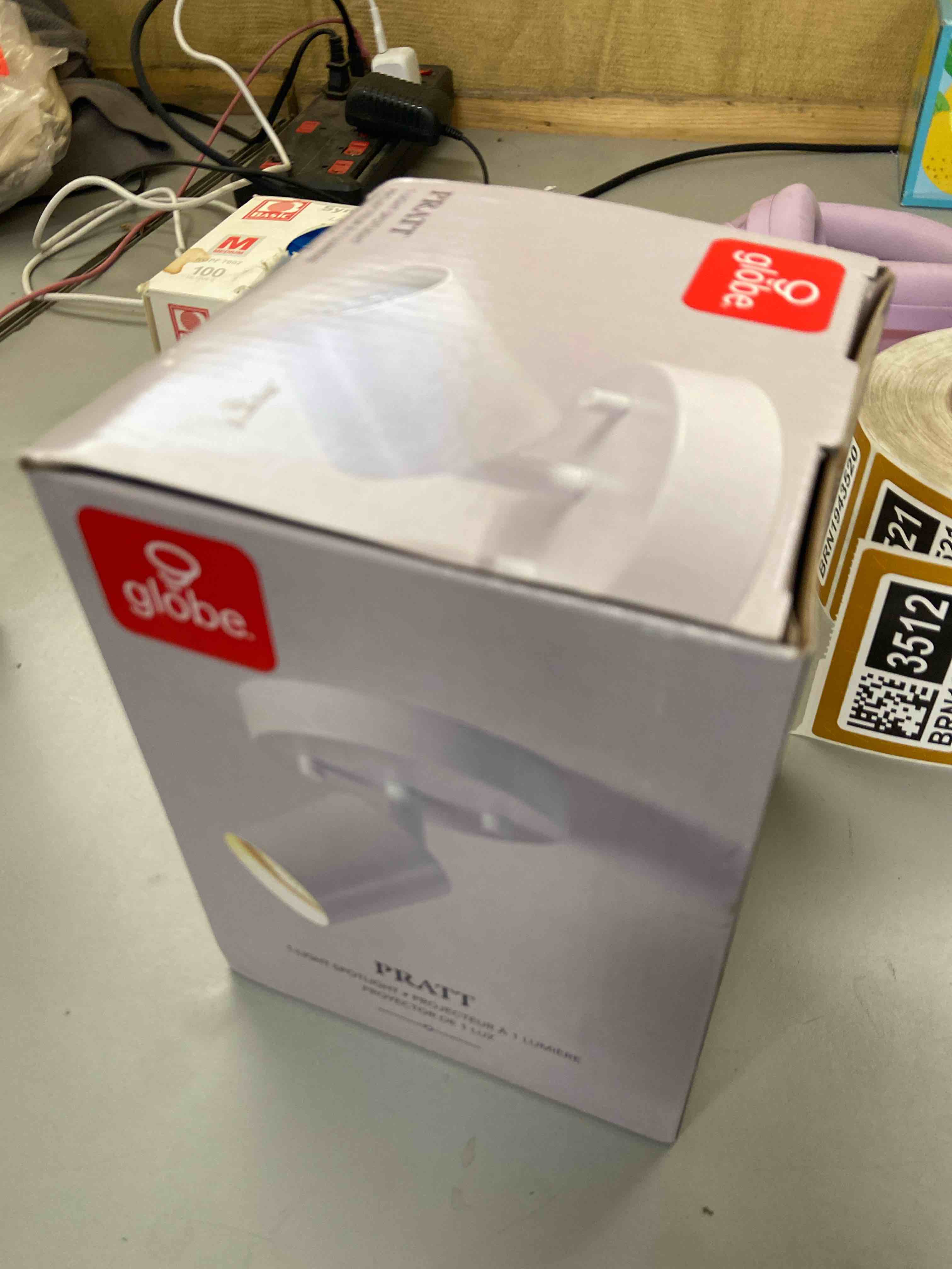 Condition photo showing New/Like New for globe electric 1-light track spotlight, matte white, pivoting head, dimmable, 57499