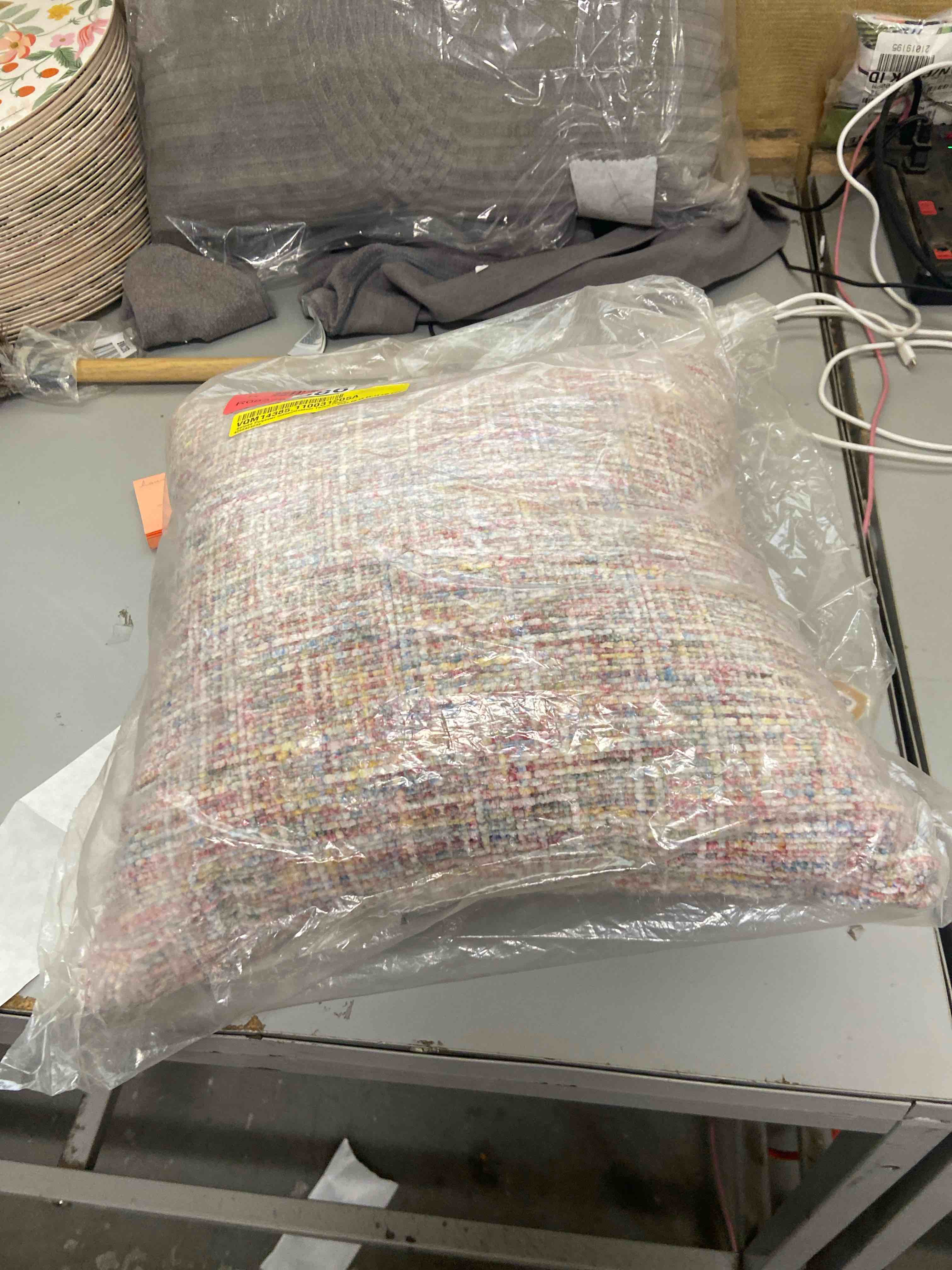 Condition photo showing New/Like New for striped polyester indoor/outdoor throw pillow