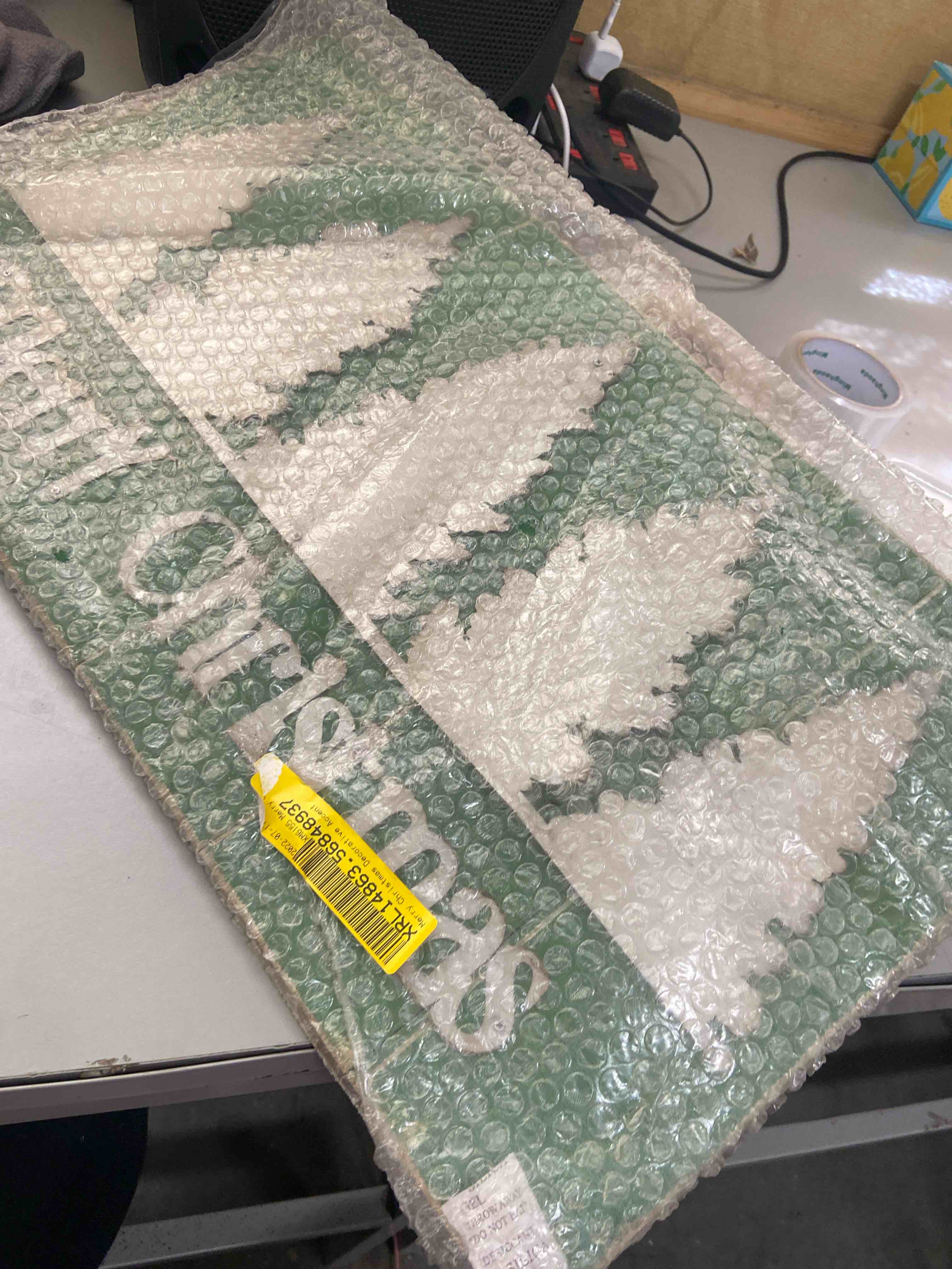 Condition photo showing New/Like New for creative co-op inc merry christmas wood wall decor with metal trees