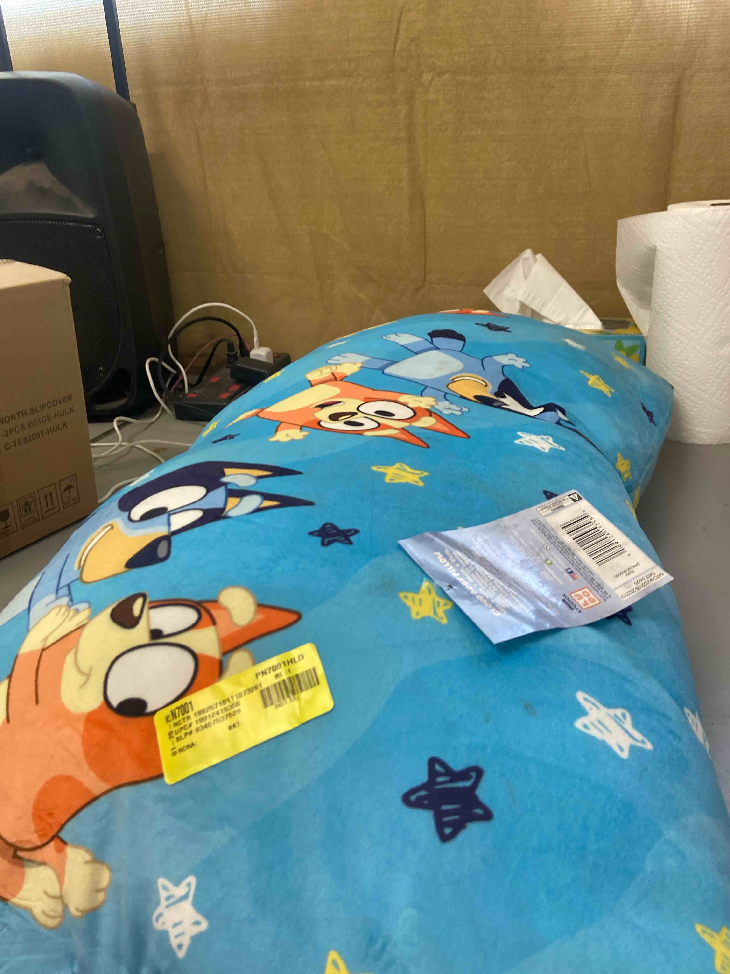 Condition photo showing New/Like New for licensed character kids body pillow, 18" x 36"