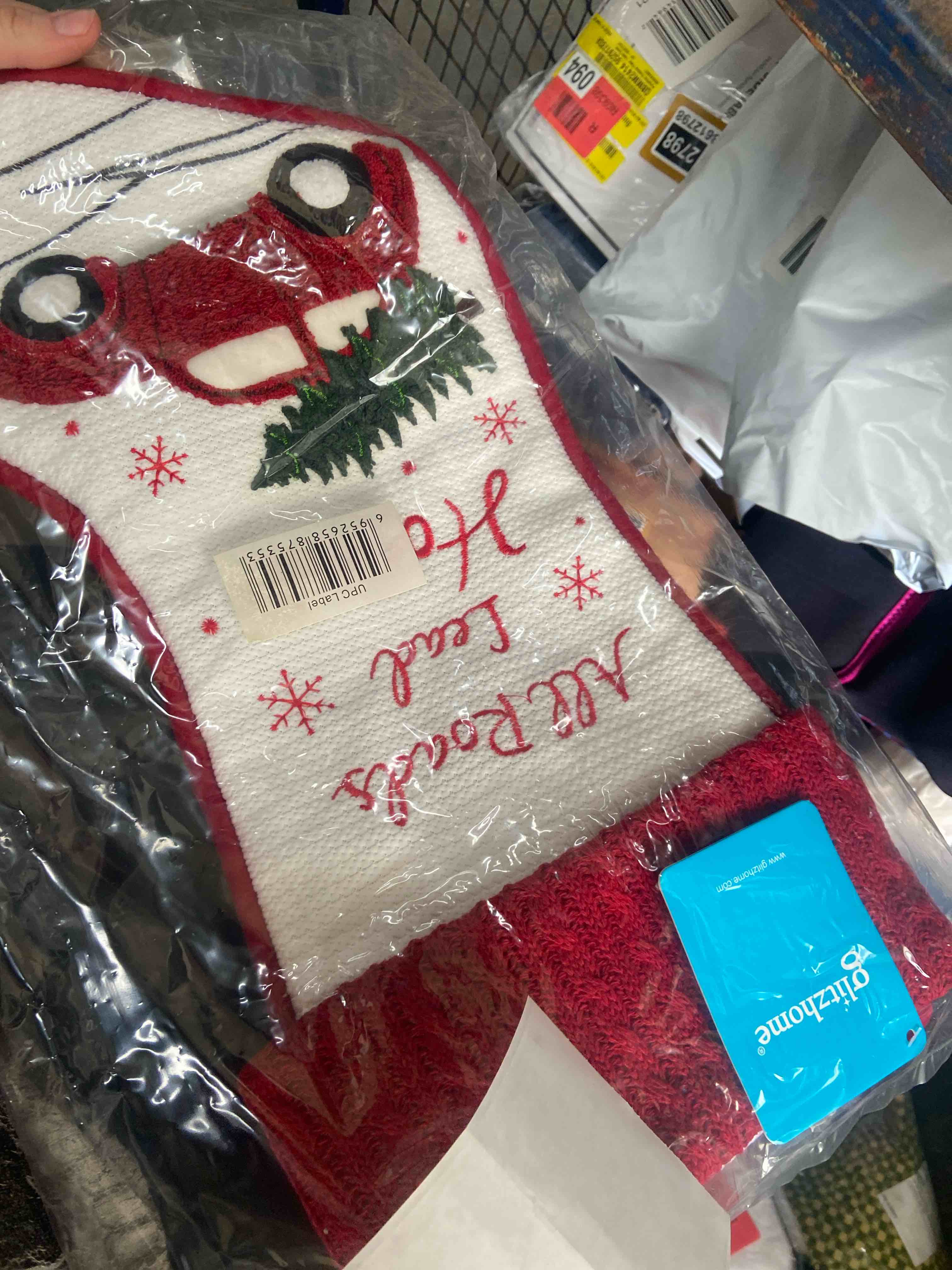 Condition photo showing New/Like New for glitzhome fabric christmas stocking - red truck