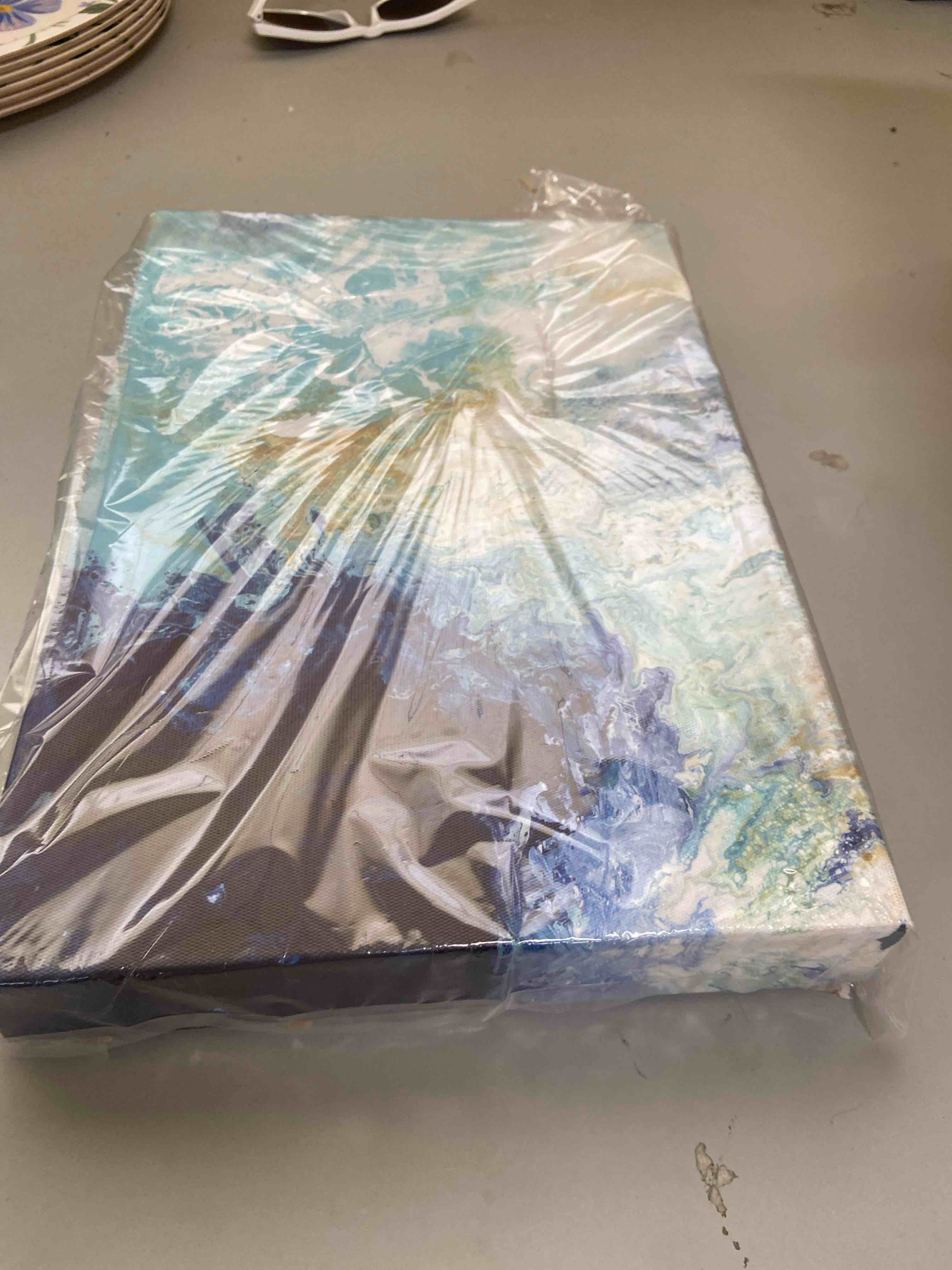 Condition photo showing New/Like New for renditions gallery canvas nature wall art home paintings & prints artwork rough blue marble aqua glam abstract modern wall hanging decorations for dining room office kitchen - 12"x18" lt10