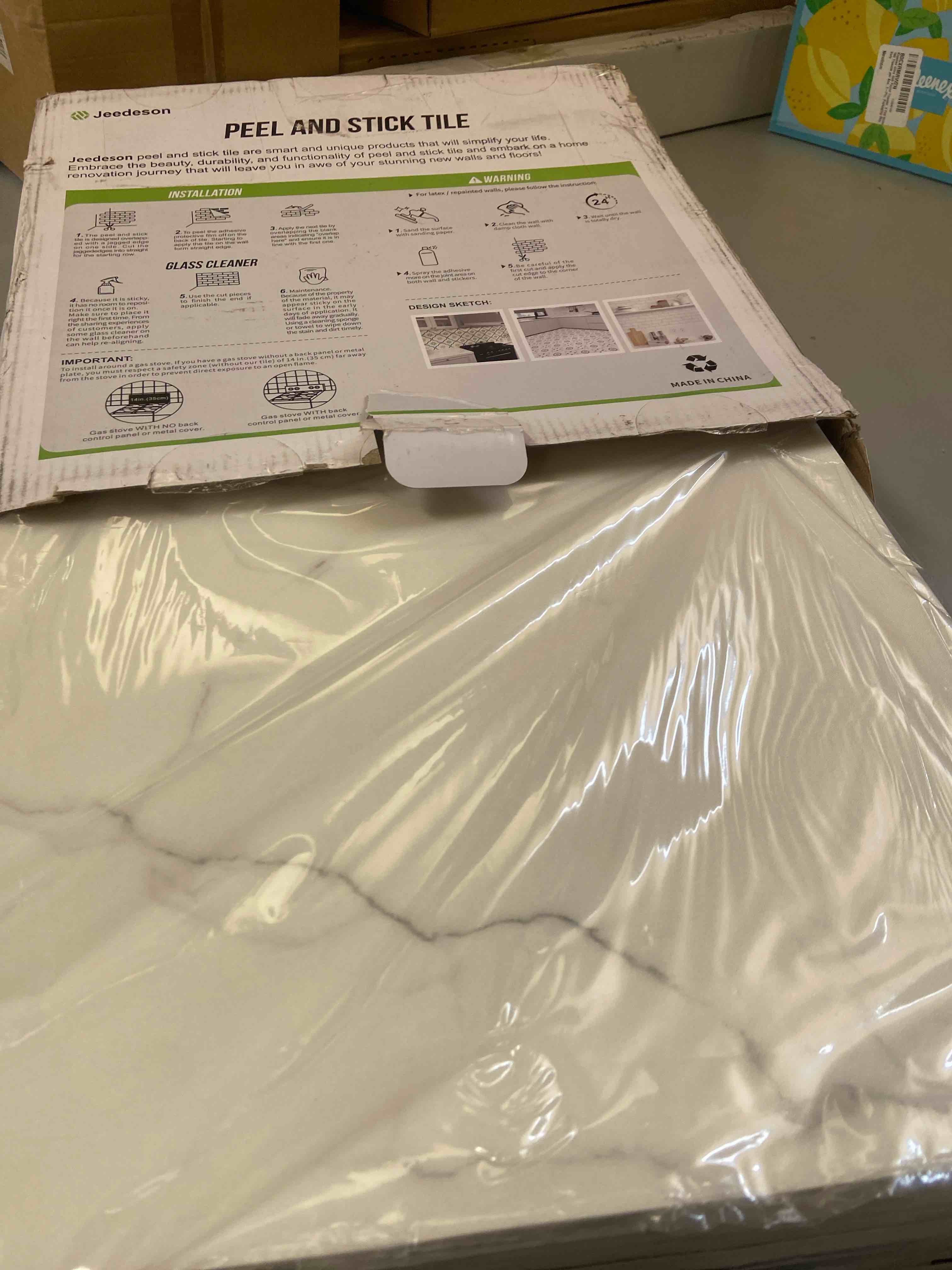 Condition photo showing New/Like New for 22pcs marble peel and stick backsplash waterproof washroom wall panels,peel and stick tile,pvc wall panels for kitchen,bathroom,living room,white and grey (not real tile,11.8" x 11.8") white and grey 11.8" x 11.8" x 22-pack