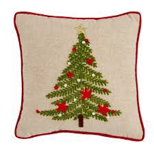 christmas tree embroidered pillow