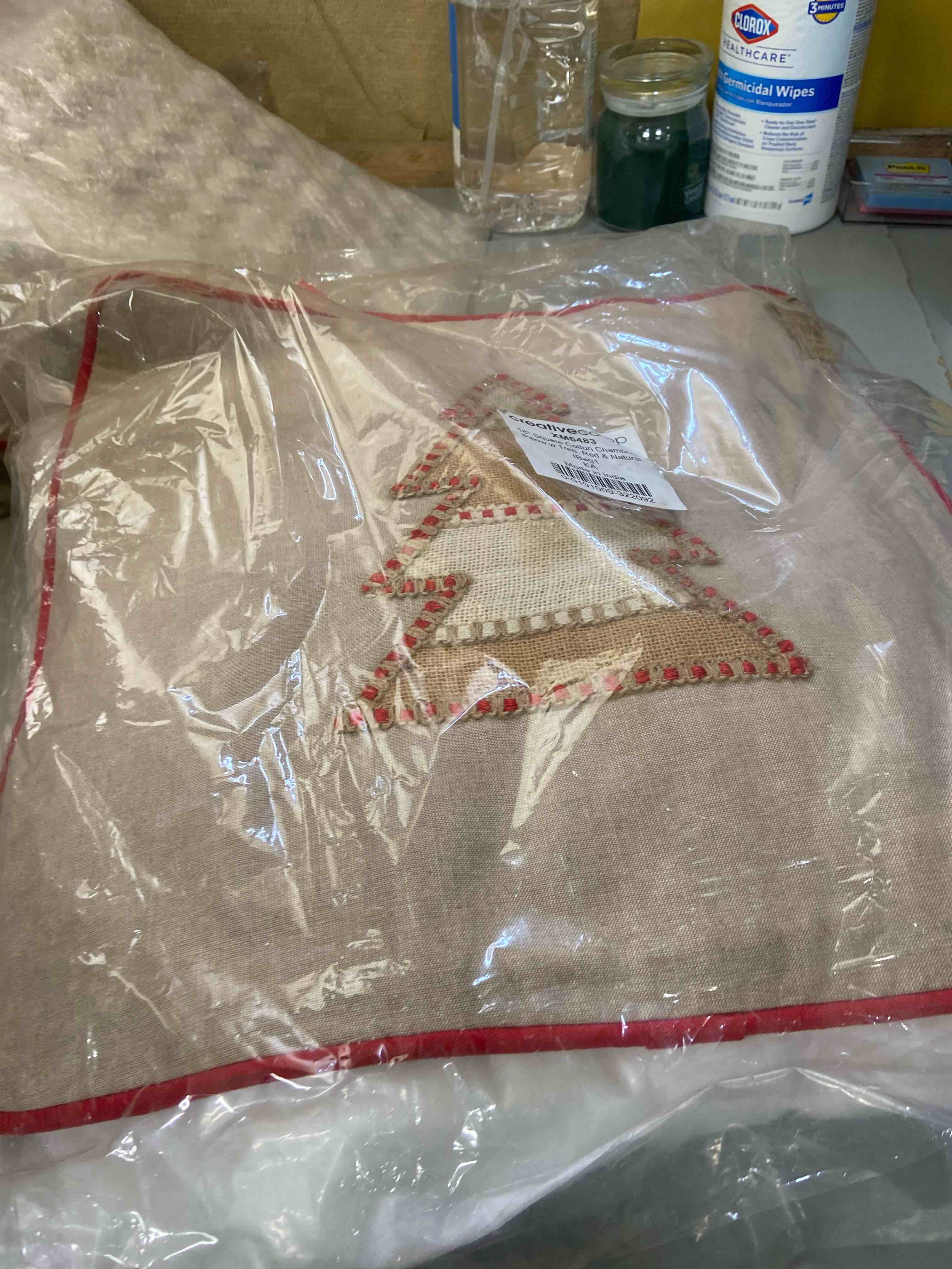 Condition photo showing New/Like New for christmas tree embroidered pillow