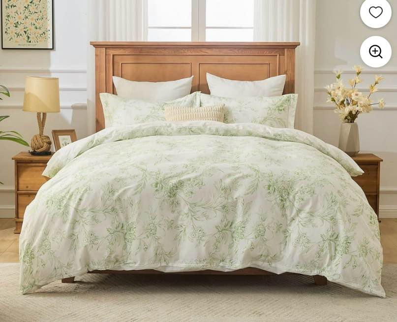 Kingrest Luxury Queen Duvet Cover Set Floral Printed, Soft & Breathable 100% Organic Cotton 3 Pieces Queen Bedding Sets, Pattern Queen Comfy Duvet Cover Set with Zipper Closure