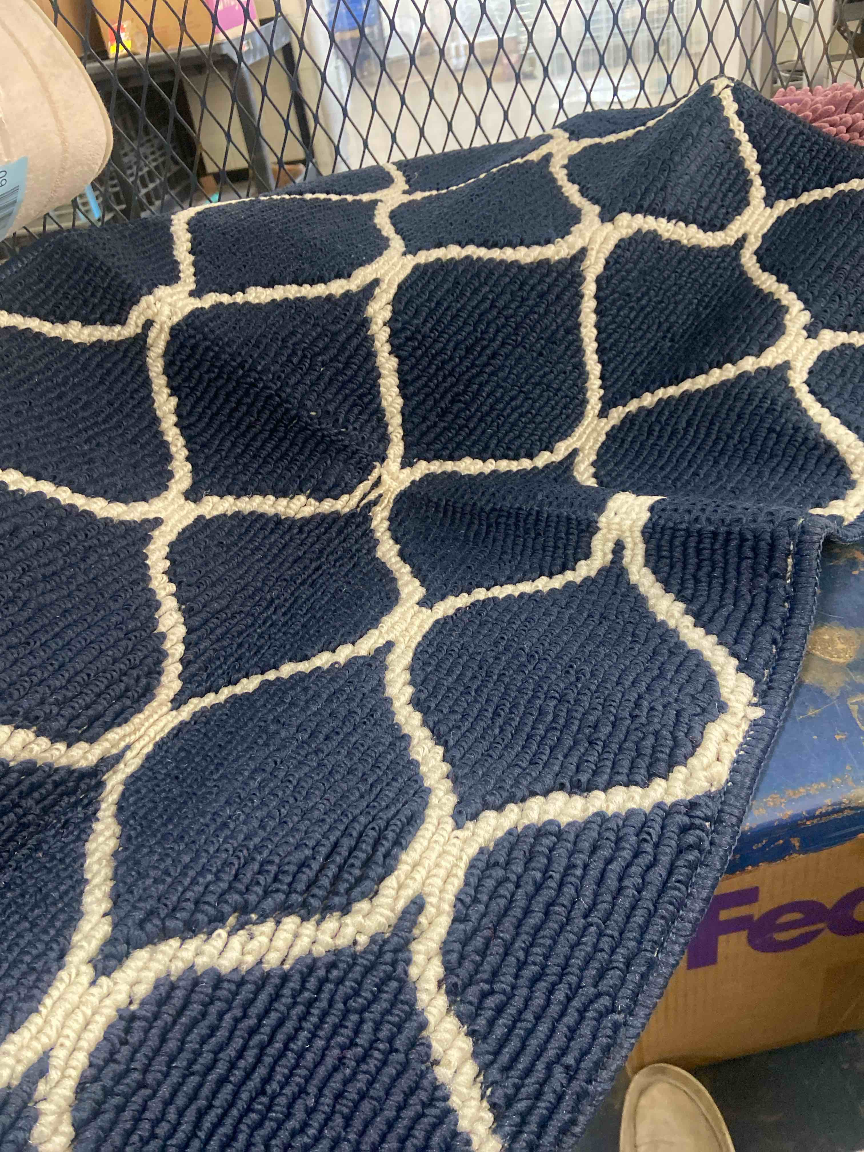 Condition photo showing New/Like New for shacos door mats 24"x36" indoor washable doormats non slip rubber backing dirt trapper entryway rug entrance entry rugs and mats for kitchen laundry room, navy blue 24" x 36" navy blue