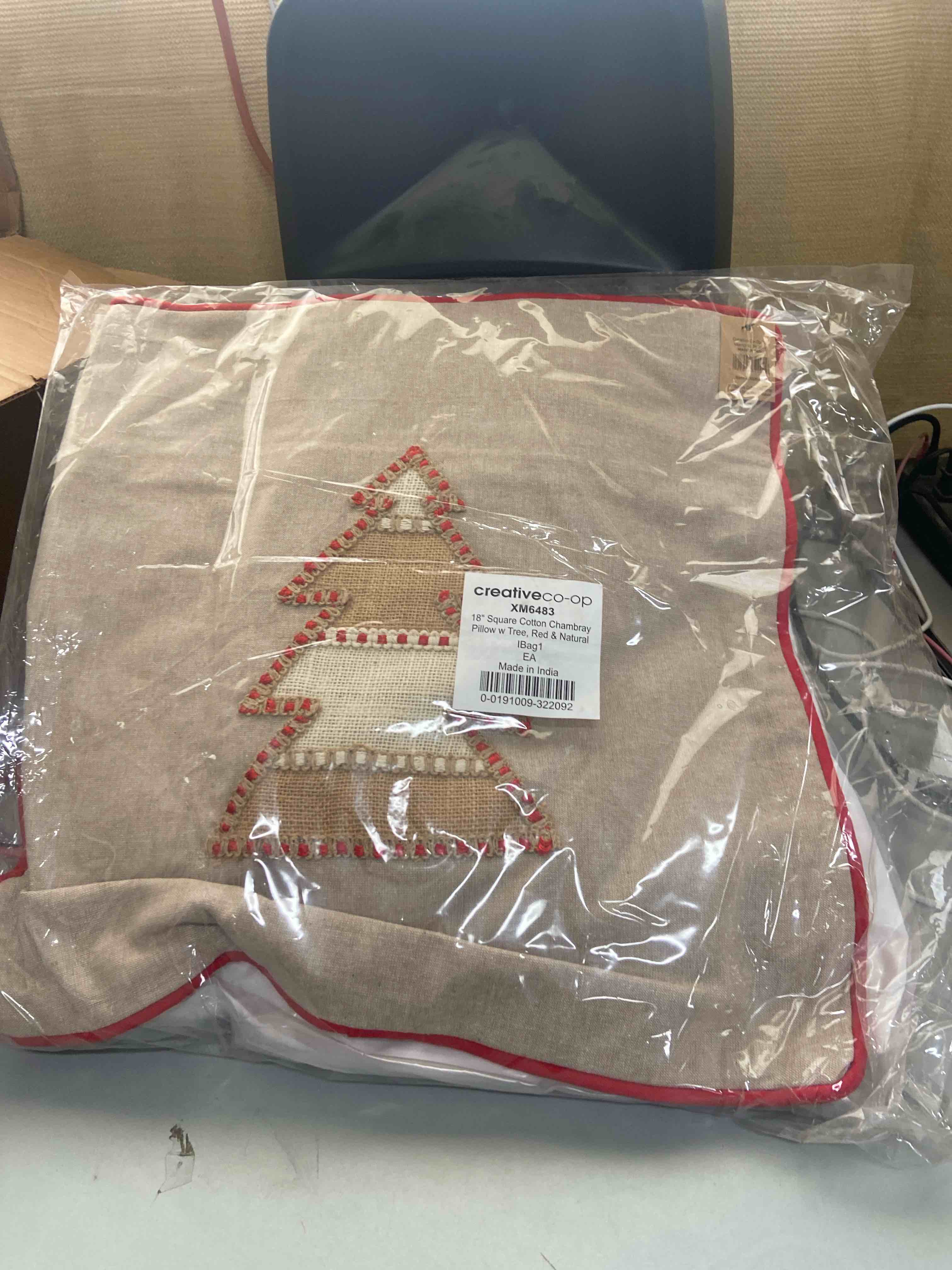 Condition photo showing New/Like New for christmas tree embroiderer pillow