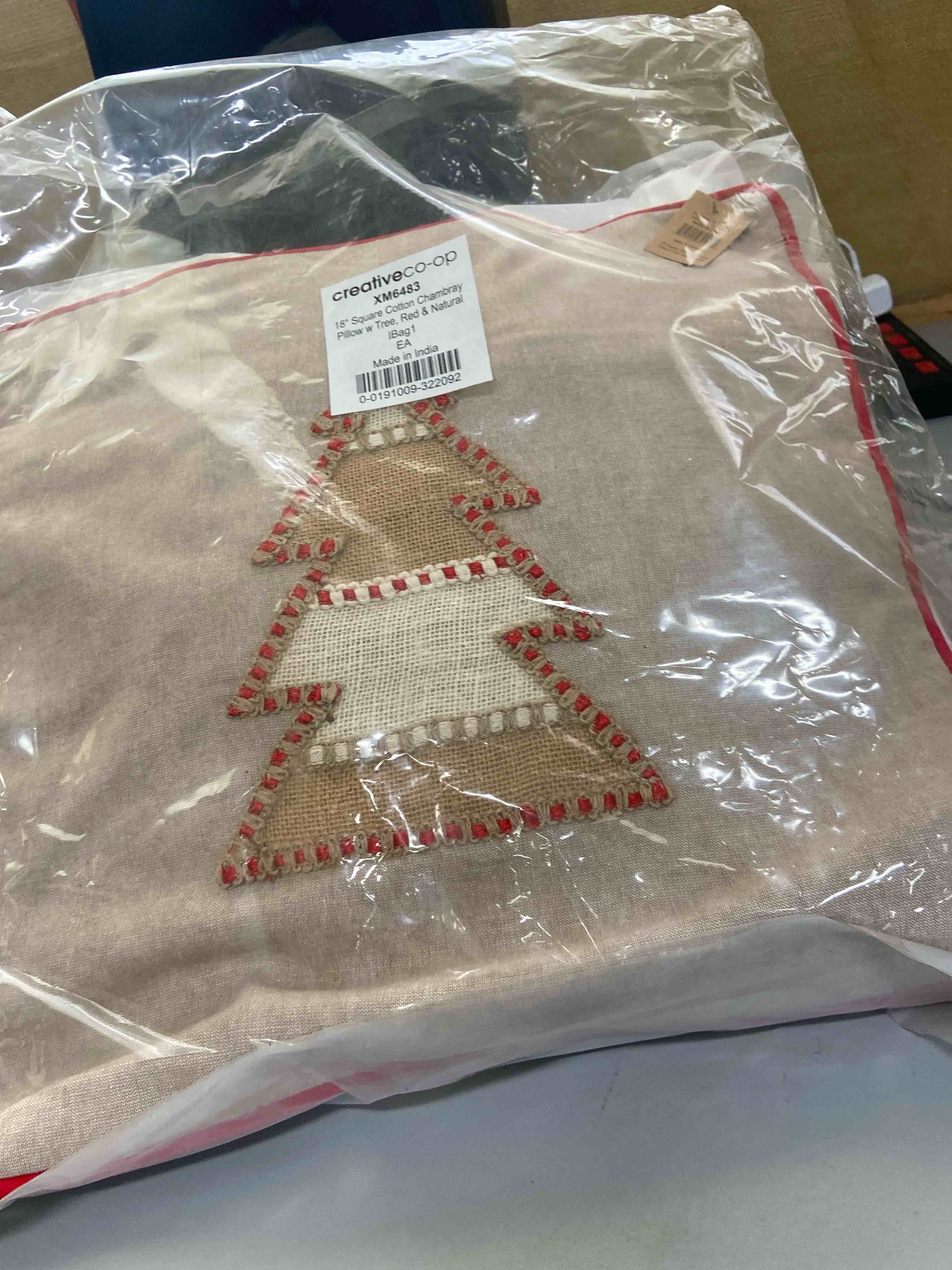 Condition photo showing New/Like New for christmas tree embroidered pillow