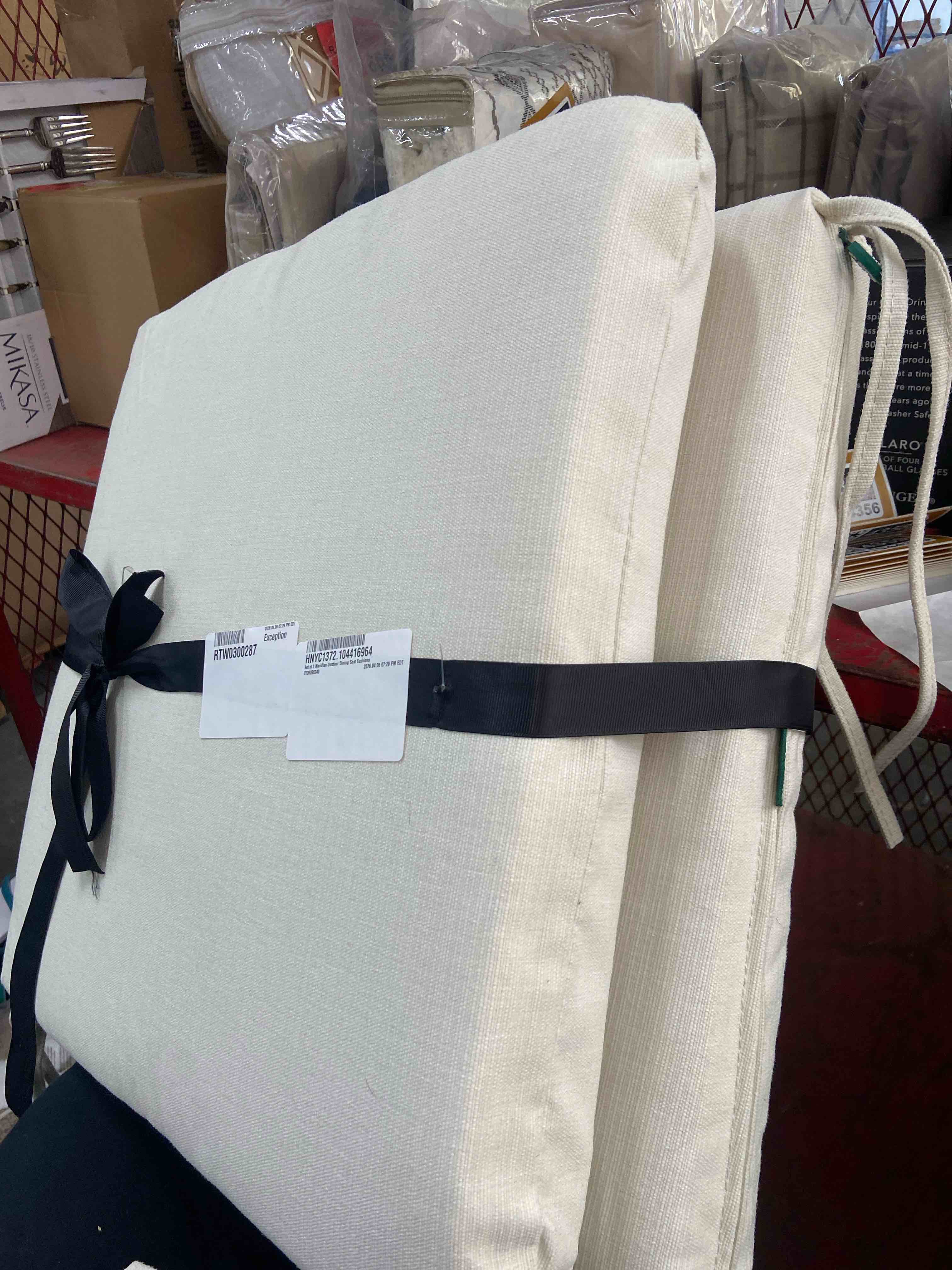 Condition photo showing New/Like New for honeycomb outdoor cushion set 20" x 20", textured solid bone dining patio cushions