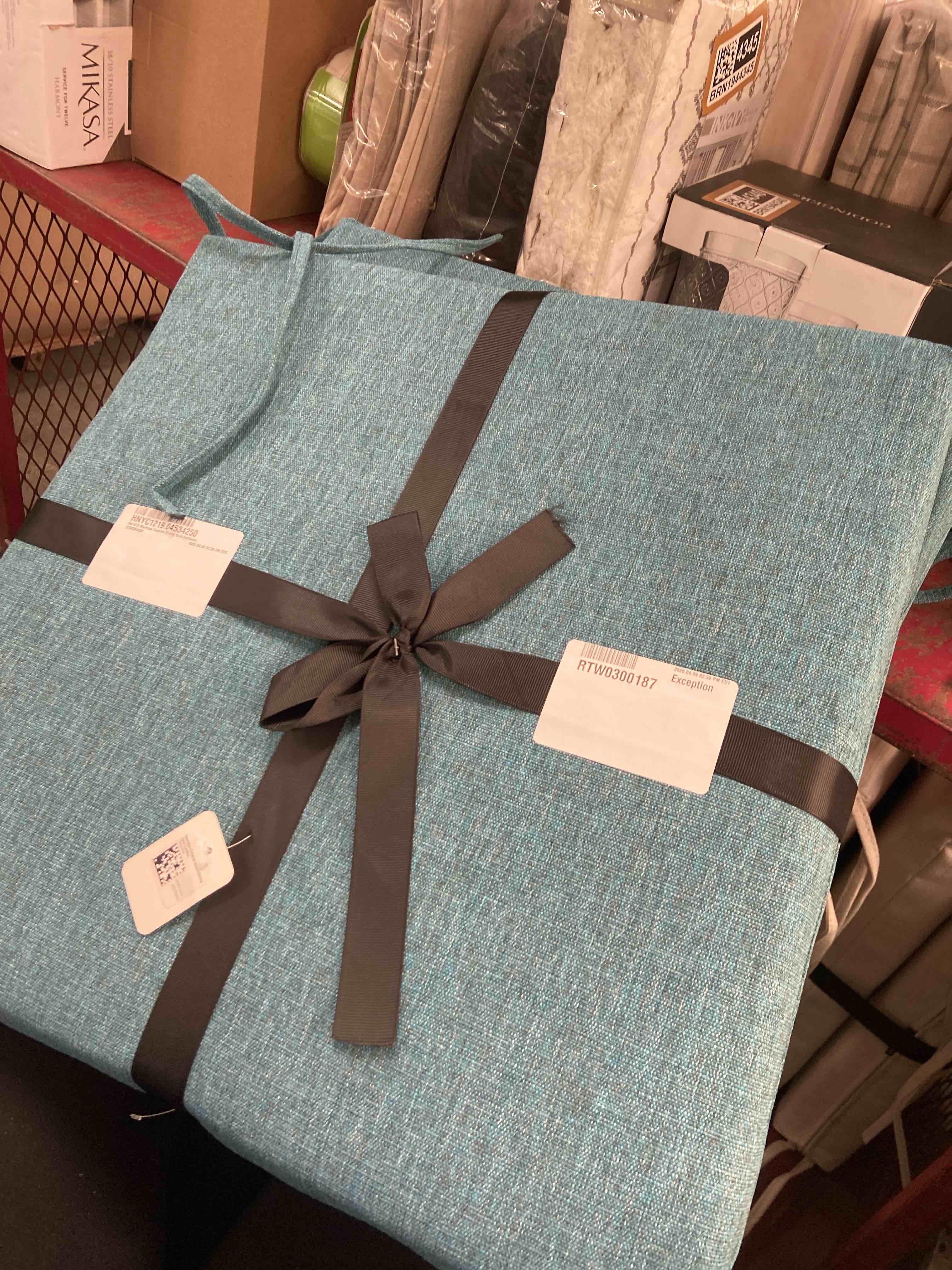 Condition photo showing New/Like New for honeycomb outdoor universal seat cushion set, 18" x 17.5", textured solid teal outdoor chair cushions