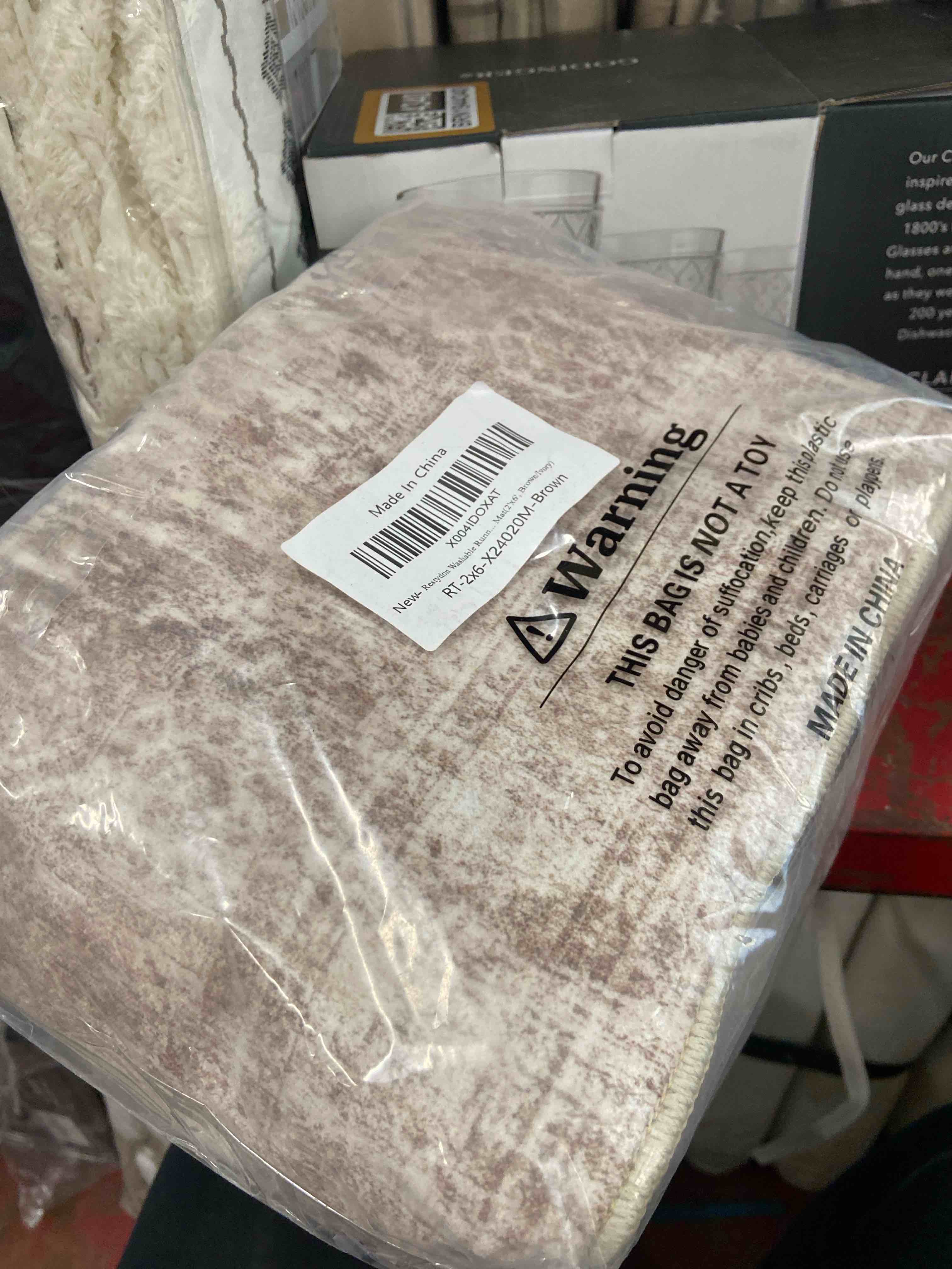 Condition photo showing New/Like New for washable runner rugs for bedroom - 2x6 runner rug non slip, ultra-thin entryway runner, soft abstract kitchen runner for hallway, laundry, bathroom, indoor door mat(2'x6', brown/ivory) brown/ivory 2' x 6' (runner)