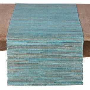  Bevis Shimmering Woven Nubby Natural Table Runner blue 