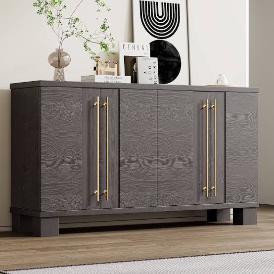 TREXM 60-Inch Traditional Sideboard Buffet Cabinet - Taupe