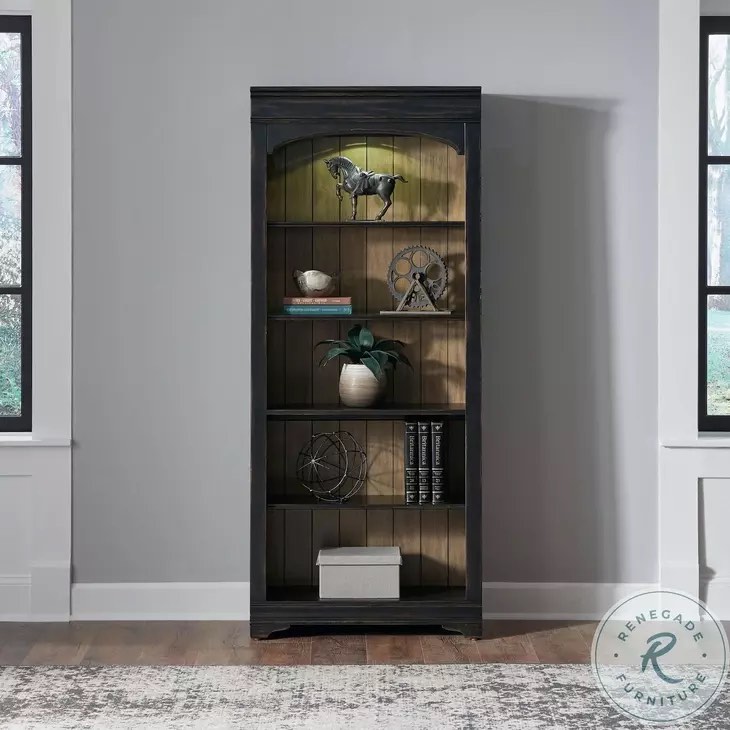 Meritage Aged Charcoal And Caramel Solid Wood Bunching Bookcase (Glass shelves not included, can be ordered or custom cut) 32"W x 14"D x 76"H