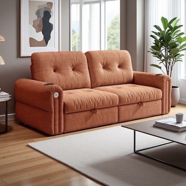 Condition photo showing New/Like New for 80.4" chenille convertible two-in-one sofa bed with high-resilience foam (2-seater) - orange