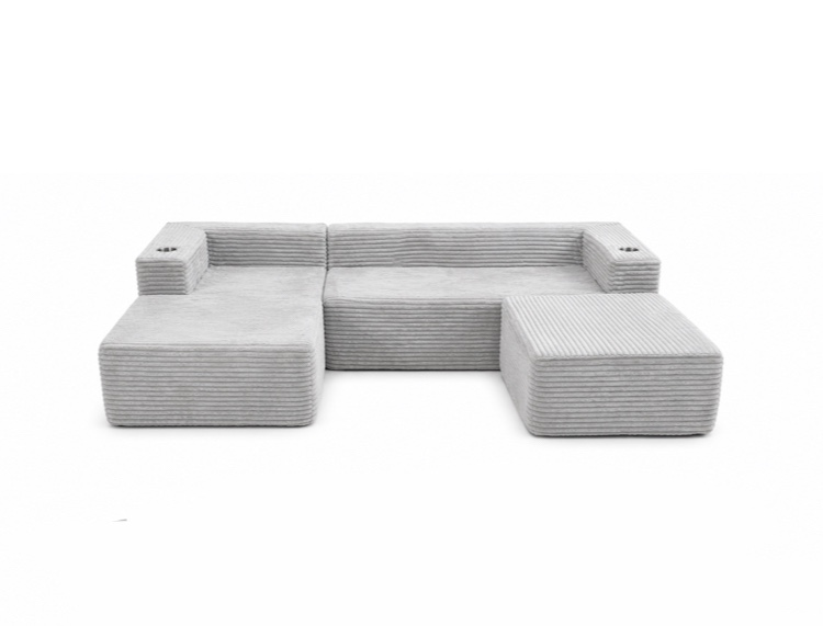 Condition photo showing New/Like New for 106” cloud sectional sofa with left facing chaise and cup holders