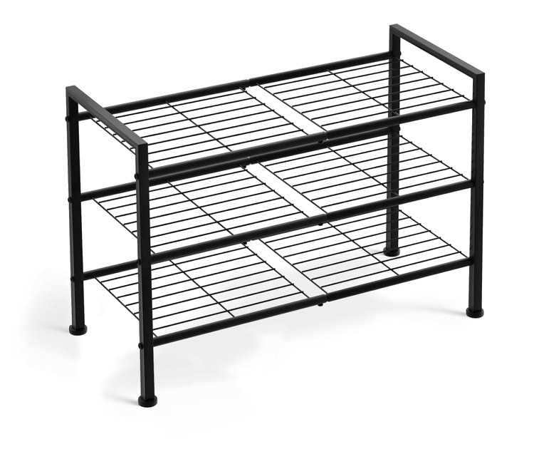 Simple 3 Tier Shoe Rack,Metal Stackable Shoe Storage Organizer for Closet,Entryway, Bedroom, Black (Black, 3-Tier