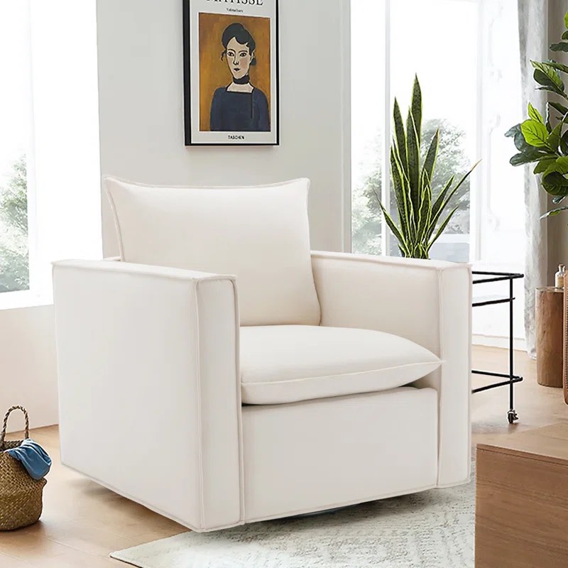Louretha 34" Wide Fabric Upholstered Swivel Armchair
