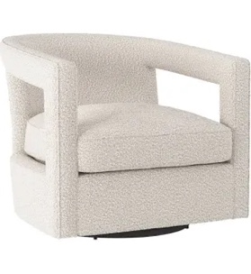 Alana Swivel Barrel Chair, Modern White Woven Linen Fabric Swivel Chair with Metal Base