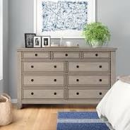 (Back right leg wood is chipped) Woodside 66" W 9 Drawer Dresser