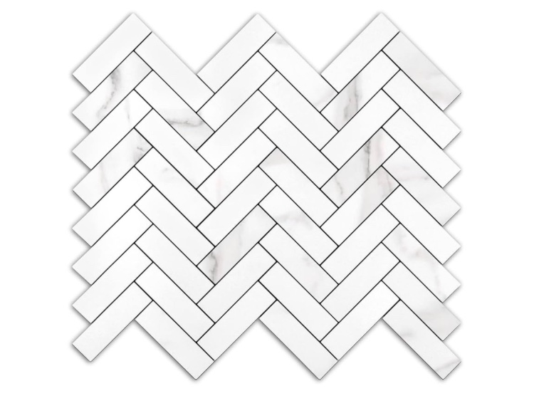 STICKGOO  3 Sheets Herringbone Peel and Stick Backsplash, Stick on Aluminum Composite PVC Kitchen Backsplash, Marble White Mixed Light Grey Look Self Adhesive Wall Tiles
