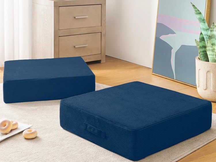 Chez 2 Max Blue Large Pillow Seating Cushion with Thick Foam Cover. SET OF THREE 