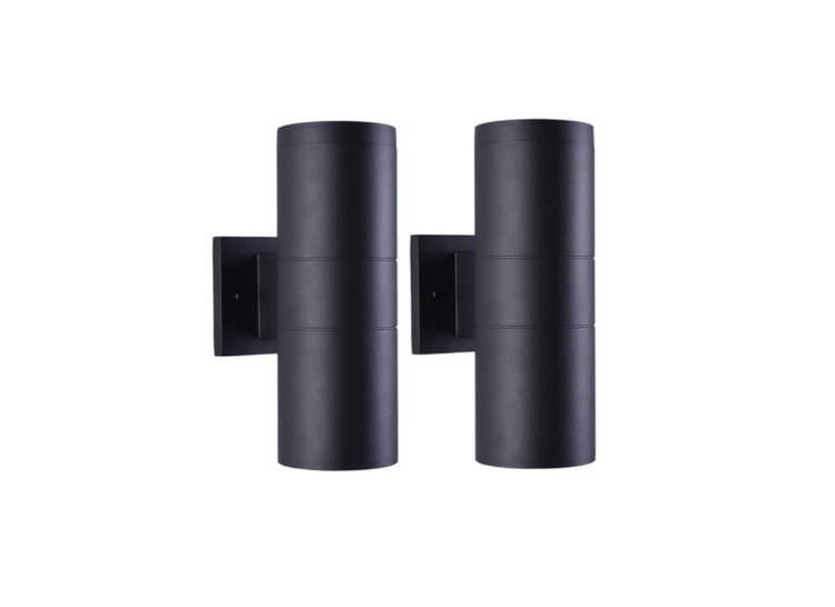 Mirrea Modern Outdoor Porch Light Patio Light in 2 Lights with Aluminum Cylinder and Tempered Glass Cover Waterproof Wall Sconce 6 Pack (Matte Black)
