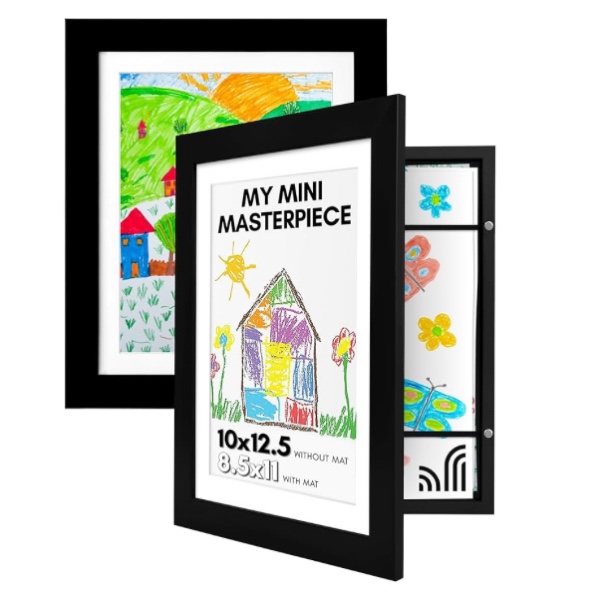 Americanflat 10x12.5 Kids Art Frame - Front Loading Picture Frame - Set of 2 - Use as 8.5x11 Frame with Mat or 10x12.5 Frame Without Mat - My Mini Masterpiece - Holds 100 Artworks - Black