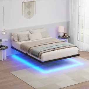 (Not in original box) Modern Low Profile Floating Bed With LED Lights, Platform Bed,