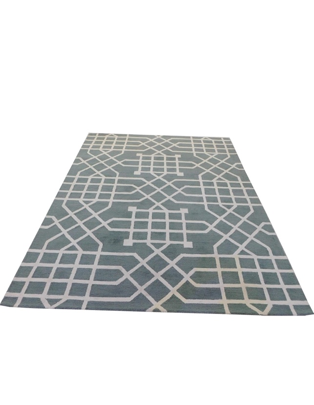 Pc Carpet Geometrical Modern Collection Grey & Off-White Colour Combination 8 x 10 Feet (225 x 285 cm) Handmade Carpet with Loop Pile Carpets for Living Room-Bedroom-Dining Hall