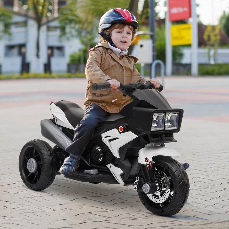 Aosom 6V Kids Motorcycle Toddler Ride-on Toy, High-Traction Battery-Operated Mini Electric Motorbike with Forward/Reverse Switch, Music, Headlights, Horn, White