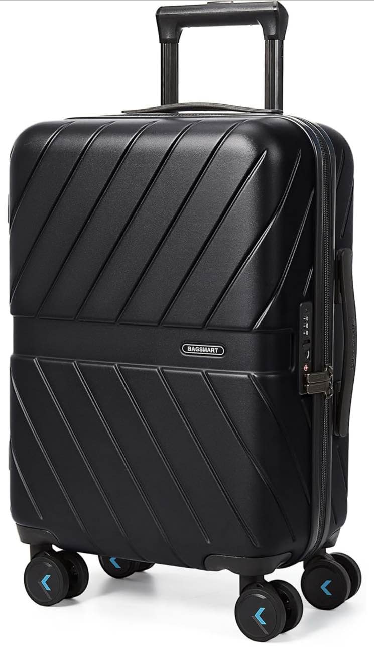 BAGSMART Carry On Luggage 22x14x9 Airline Approved With TSA Lock, 1OO% Polycarbonate Hardside Luggage with Spinner Wheels, Durable Hard Shell Carry On Suitcase 20 inch Black