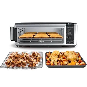 Ninja SP101 Digital Air Fry Countertop Oven with 8-in-1 Functionality, Flip Up & Away Capability for Storage Space, with Air Fry Basket, Wire Rack & Crumb Tray, Silver
