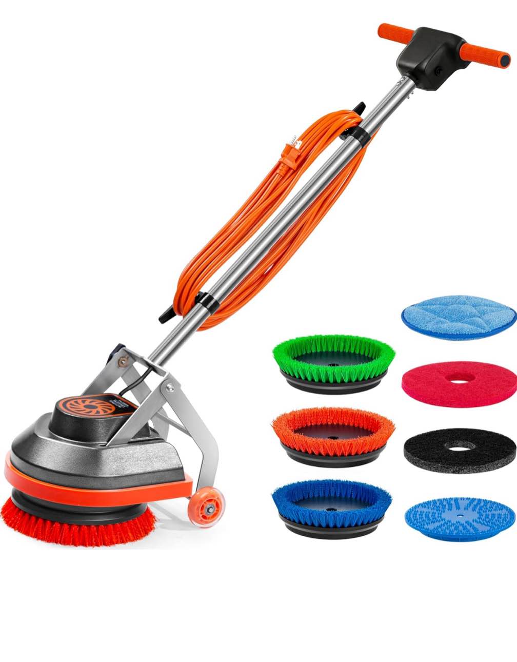 Commercial Floor Scrubber Machine with Brushes and Pads, Heavy Duty Floor Buffer Polisher and Cleaner- Deep Cleaning Tile and Grout, Hardwood Floors and Carpets without Getting on Hands and Knees