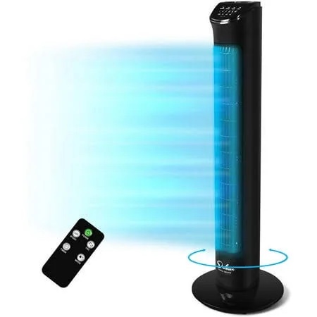 Simple Deluxe 32" Electric Oscillating Tower Fan with Remote Control for Indoor, Bedroom and Home Office, Black