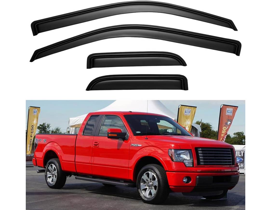 Window Visors Rain Guards for 2004-2014 Ford F150 SuperCab, Window Wind Deflectors Vent Shades for 04-14 F-150 Extended Cab