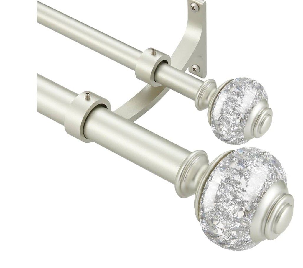 Double Curtain Rods 72 to 144 Inches(6-12 Feet) with Solid Aluminum Alloy Brackets, 1" Front and 5/8" Back Telescoping Drapery Rod for Windows, Heavy Duty Decorative Curtain Rods, Matte Silver