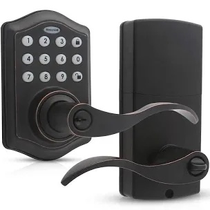 Honeywell Safes & Door Locks - Keyless Entry Lever Door Lock Handle with Electronic Keypad - Easy to Install Front Door Lock with 50 User Pin Codes - Oil Rubed Bronze, 6.5 x 8.8 x 9 in - 8734401