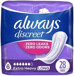 Always Discreet Adult Incontinence Pads for Women, Extra Heavy Absorbency, Long Length, Postpartum Pads, 280 CT
