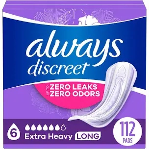 Always Discreet Incontinence Pads - 6 Drop Extra Heavy Long Pads - 112ct