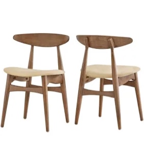 Chelsea Lane Mid Century Modern Beige Upholstered Wood Side Chairs Set of 2 Walnut Finish
